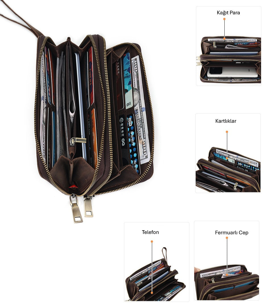 Monza 828 Hakiki Deri Telefon Bölmeli Cüzdan
