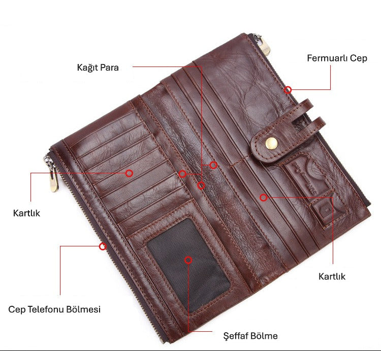 Monza 822 Hakiki Deri Telefon Bölmeli Cüzdan